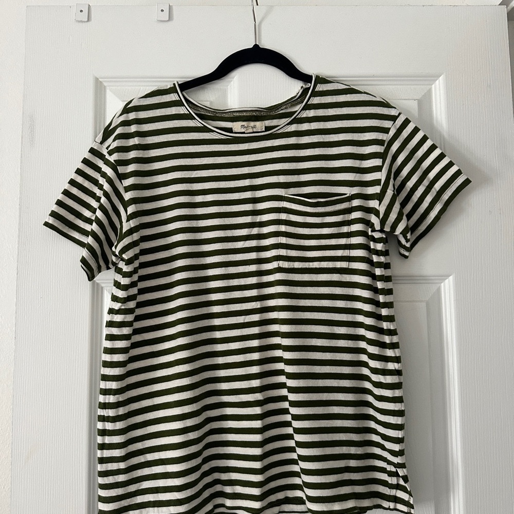 Madewell Green and White Striped T-Shirt